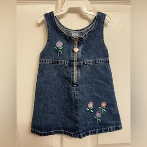 Vintage Infant size 18 months Denim Blue Floral Cottagecore Zipper Dress